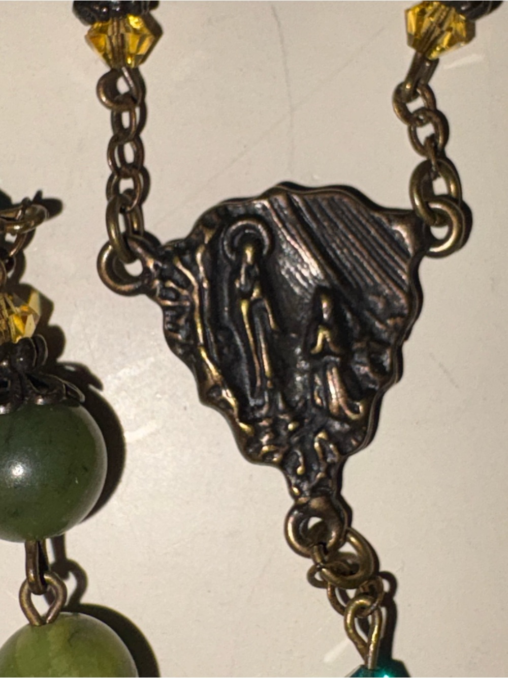 Antique rosary Green and Turquoise Beaded   Necklace - Picture 3 of 6